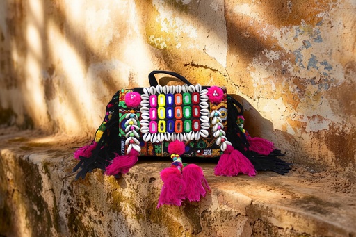 Handcrafted Banjara Boho Embroidered Shell & Tassel Sling Bag