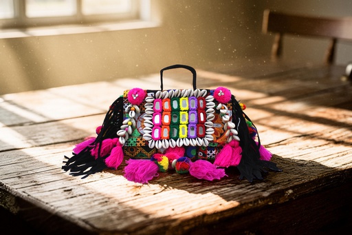 Handcrafted Banjara Boho Embroidered Shell & Tassel Sling Bag