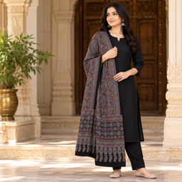 [GGMAMD20] Ajrakh Hand Block Print Modal Silk Dupatta