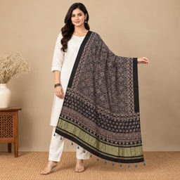 Ajrakh Hand Block Print Mashru Silk Dupatta