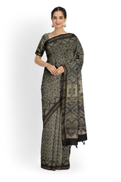 [GGACSS04] Ajrakh Hand Block Print Chanderi Silk Saree