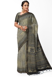 [GGACSS10] Ajrakh Hand Block Print Chanderi Silk Saree