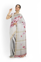 [GGCCAS01] Handstitched Applique Chanderi Silk Leaf Design Saree