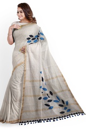 [GGCCAS03] Handstitched Applique Chanderi Silk Leaf Design Saree