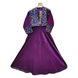 [GGCMLKWK03] Purple Mashru Long Kurta with Block Printed Koti [Size : XXL]