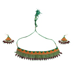 [GSHHDCL216] Handmade Green Beaded Choker Necklace Set