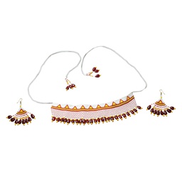 [GSHHDCL215] Handmade White Beaded Choker Necklace Set