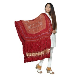 [GSHHDCL392] Brown and Maroon Gajji Silk Handwoven Bandhani Dupatta